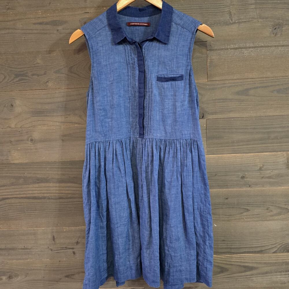 Comptoir des Cotonniers Blue Linen Sleeveless Shirt Dress Women's Midi XS S